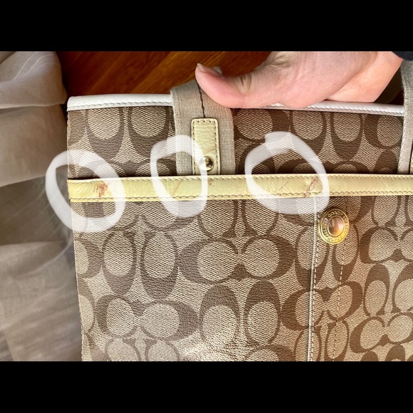 NWT Coach Heritage Stripe small tote white, brown and yellow - Picture 10 of 16